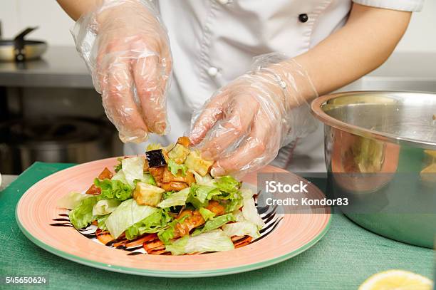 Chef Is Cooking Appetizer Stock Photo - Download Image Now - Food, Safety, Protective Glove