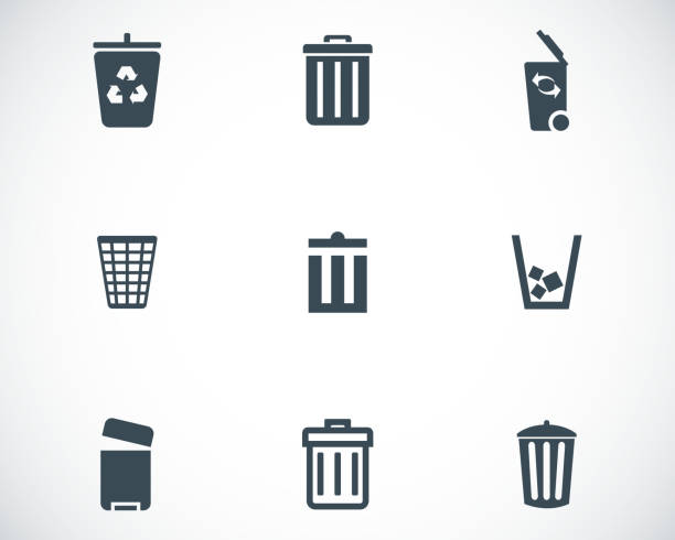 illustrazioni stock, clip art, cartoni animati e icone di tendenza di vettoriale icone impostare nero immondizia può - garbage can