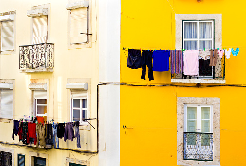 Classical Portuguese view of the drying outside window laundry. 
