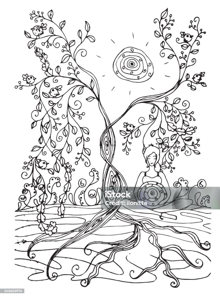 Adult coloring book page with Pregnant lady.Pregnancy in doodle style Adult coloring book page with Pregnant lady.Pregnancy in doodle style art.Black and white Abstract stock vector