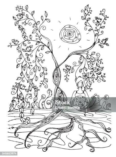 Adult Coloring Book Page With Pregnant Ladypregnancy In Doodle Style Stock Illustration - Download Image Now