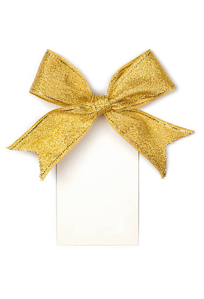 istock Golden ribbon with bow and card 545655562