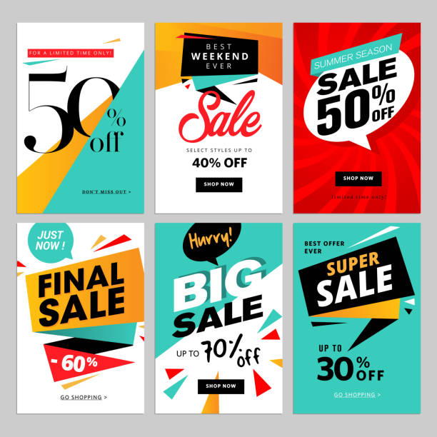 Flat design eye catching sale website banners for mobile phone Vector illustrations for social media banners, posters, email and newsletter designs, ads, promotional material. flyer template stock illustrations