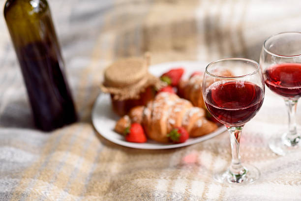 istock Wineglasses with pasty and strawberry for romance 545656070