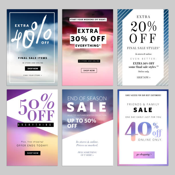 Set of sale banners vector illustration for websites Set of sale banners vector illustration for websites and mobile websites. Product promotion, sale, clearance, online shopping for fashion, cosmetics. holiday email templates stock illustrations
