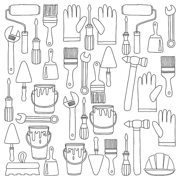 Repair and renovation tools Hand drawn vector icons vector art illustration