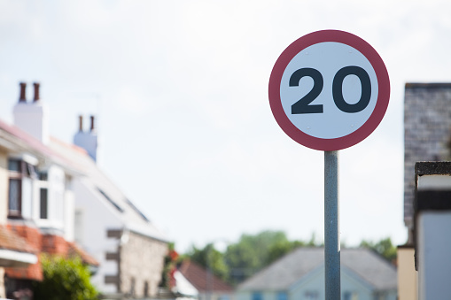 Color image of a 20km/h speed restriction road sign.