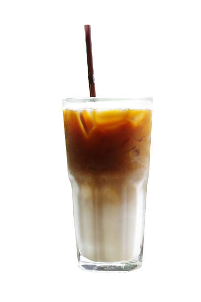 istock Iced coffee latte with straw isolated on white background 545672396