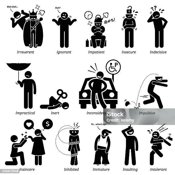Negative Personalities Character Traits Stick Figures Man Icons Stock Illustration - Download Image Now