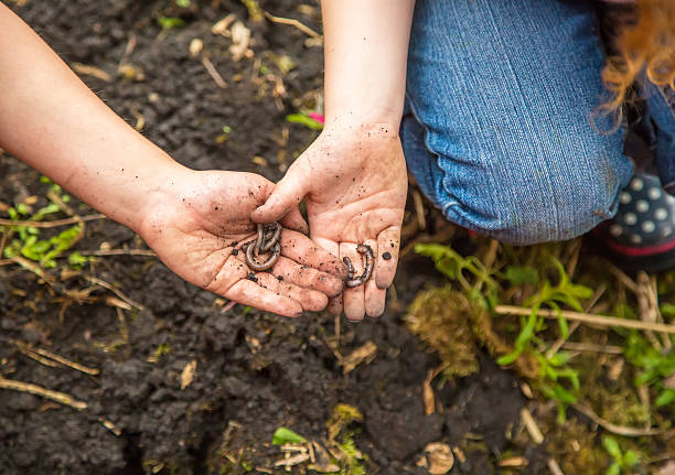 istock Two Children Holding Worms in Their Hands 545673494