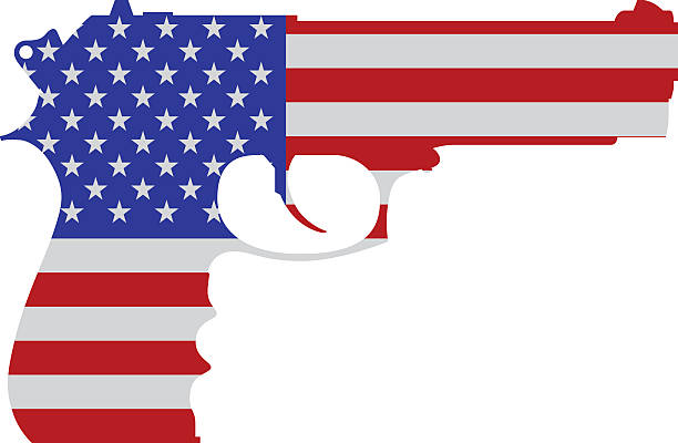 ilustrações, clipart, desenhos animados e ícones de american gun - gun handgun silhouette outline