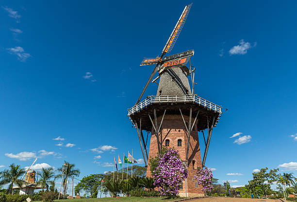 Functional full-scale traditional Dutch-style windmill Holambra, Brazil - July 2, 2016: A functional full-scale traditional Dutch-style windmill campinas photos stock pictures, royalty-free photos & images