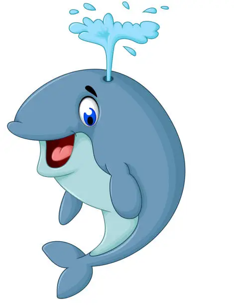 Vector illustration of cute whale cartoon close up