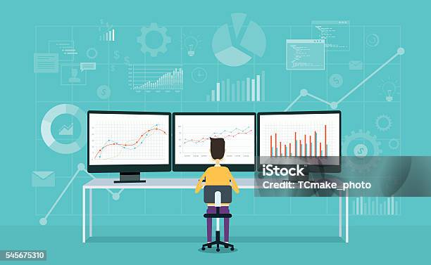 Business People On Monitor Report Graph And Business Analyze Stock Illustration - Download Image Now