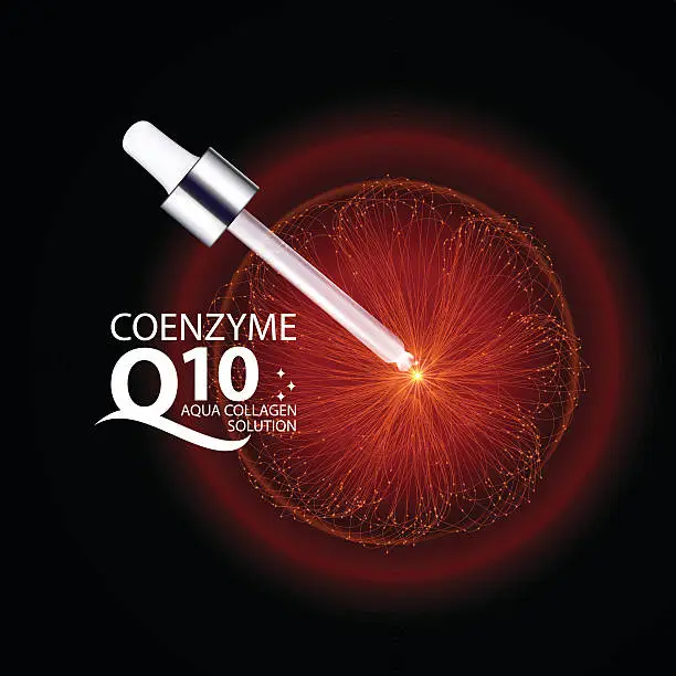 Vector illustration of coenzyme q10 Serum and Background Concept Skin Care Cosmetic.