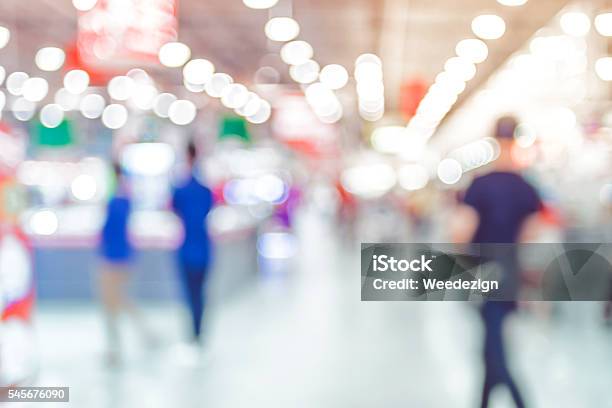 Blurred Background Customer Shopping At Supermarket Store With Stock Photo - Download Image Now