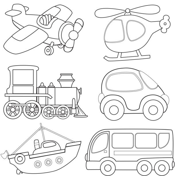 150+ Coloring Book Of Air Transportation Set Cartoon Illustrations ...