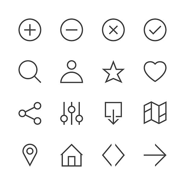 ilustraciones, imágenes clip art, dibujos animados e iconos de stock de conjunto básico de iconos 1 - serie de líneas - cerca de