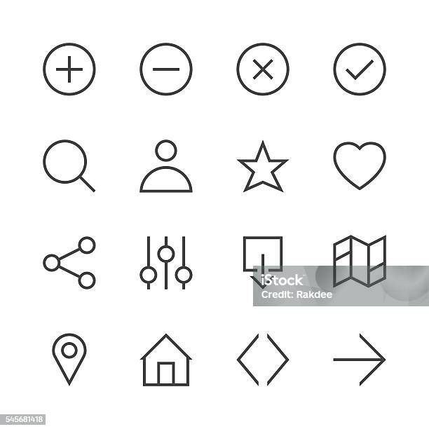 Basic Icon Set 1 Line Series Stock Illustration - Download Image Now - Icon Symbol, Plus Sign, Minus Sign