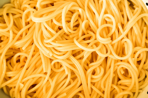 Spaghetti background, Food, Pasta Pattern. Directly above view of freshly coocked pasta.