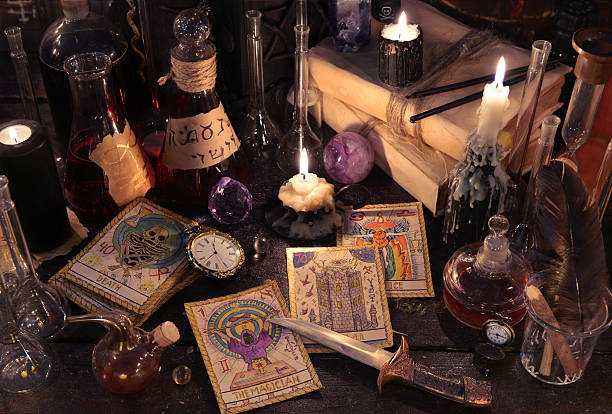 istock Still life with tarot cards and candles on the table 545775306