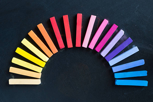 istock Rainbow of colorful chalks lined up rounded on circle 545776648