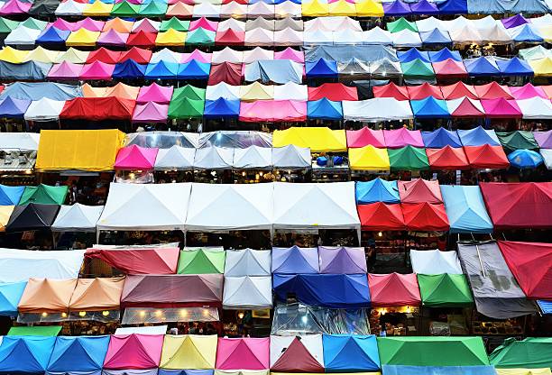 Colorful roof of local market stock photo