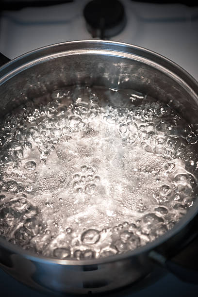 Boiling Water in a Stainless Steel Pot Boiling Water in a Stainless Steel Pot on a gas stove. Domestic kitchen, food preparation. boiling stock pictures, royalty-free photos & images