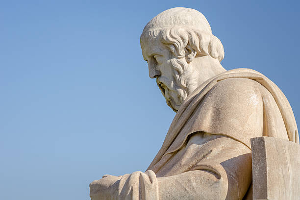 close up marble statue of the greek philosopher plato - mythology marble close up architecture imagens e fotografias de stock