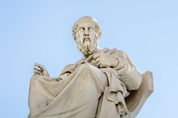 marble statue of the greek philosopher plato - plato philosopher statue greek culture imagens e fotografias de stock