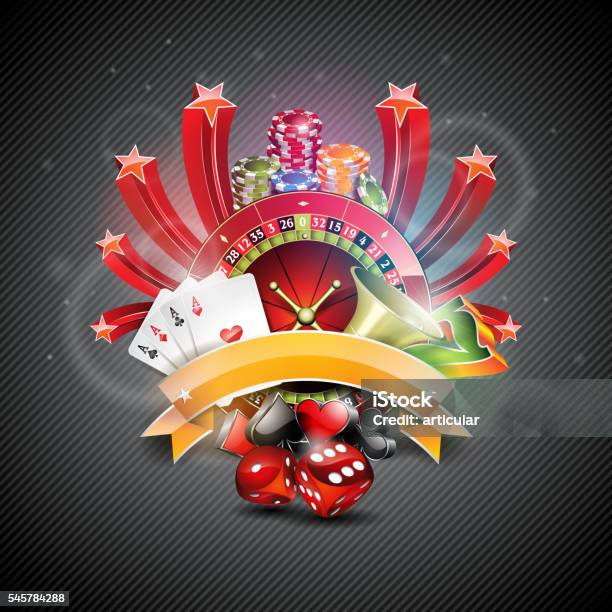 Roulette Wheel And Poker Cards On Dark Background Stock Illustration - Download Image Now - Abstract, Backgrounds, Computer Graphic