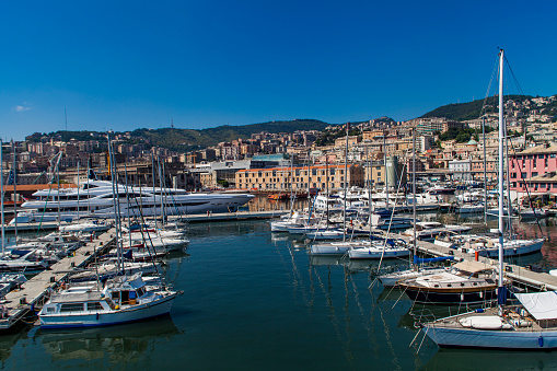 Genoa, Italy - June 2, 2015: Boats at Marina Molo Vecchio in Genoa, Italy. Marina was founded in 1997 in the Old Port area.