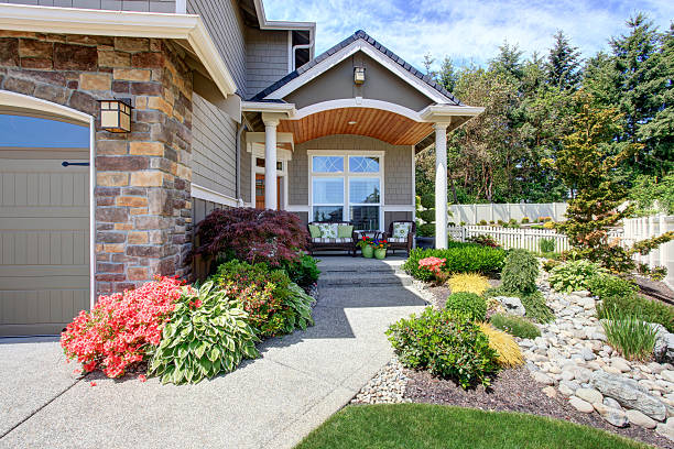 istock Home exterior with garage and patio area 545790004