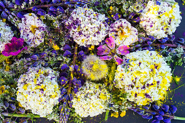 istock Blossoming mixed flowers with violet and yellow powder 545791172
