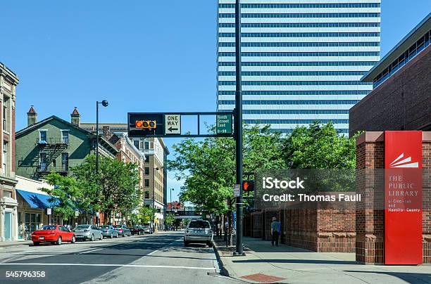 Cincinnati Public Library And Road Stock Photo - Download Image Now - Building Exterior, Cincinnati, City