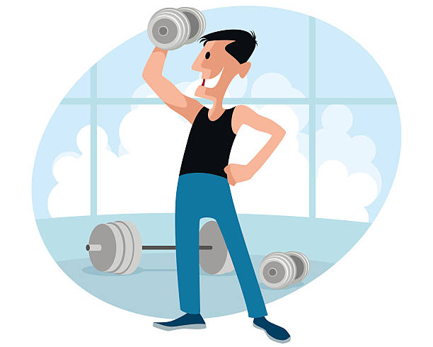 Athlete with dumbbells Vector illustration image of a athlete with dumbbells cartoon muscular man lifting heavy weights stock illustrations