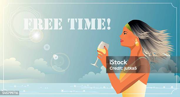 Free Time At The Sea Stock Illustration - Download Image Now - Adult, Blue, Champagne