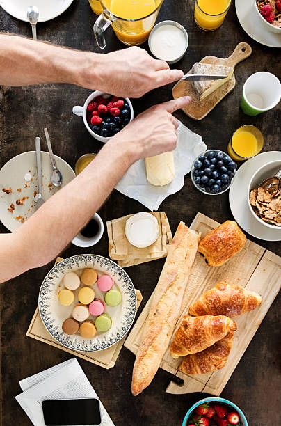 Family Having Breakfast together, Overhead View