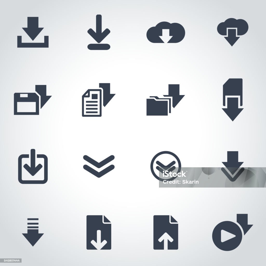 Vector black download  icon set Vector black download  icon set on grey background Downloading stock vector