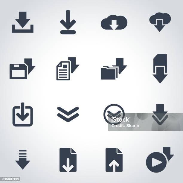 Vector Black Download Icon Set Stock Illustration - Download Image Now - Downloading, Icon Symbol, File Folder