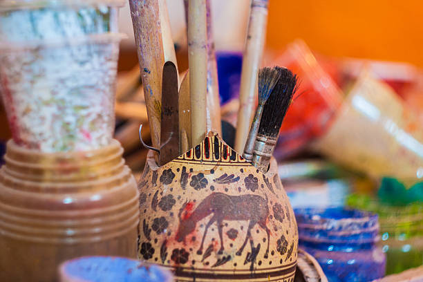 istock Art brushes colors in painting studio 545801474