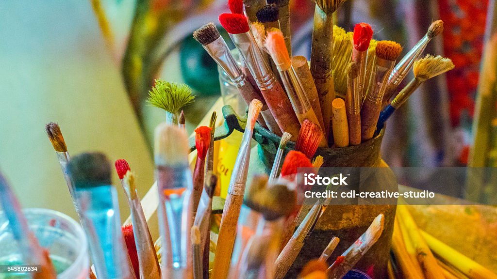 Art Brushes Colors In Painting Studio Stock Photo - Download Image Now -  Art Studio, Paintbrush, Atelier Tent - iStock