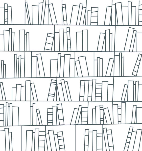 library, bookshelf library, bookshelf, book collection, contour  illustration, eps. book backgrounds stock illustrations