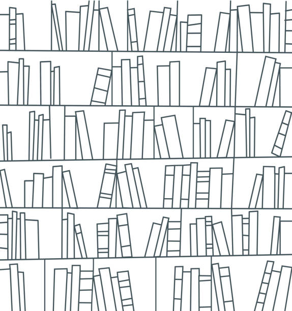 library, bookshelf library, bookshelf, book collection, contour  illustration, eps. book designs stock illustrations