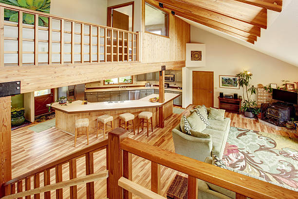 istock View from the staircase into the living and kitchen room. 545806104