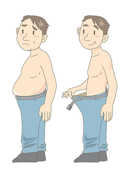 metabolic syndrome  before  and after (middle age) Diet successful example of obese men before and after weight loss man stock illustrations