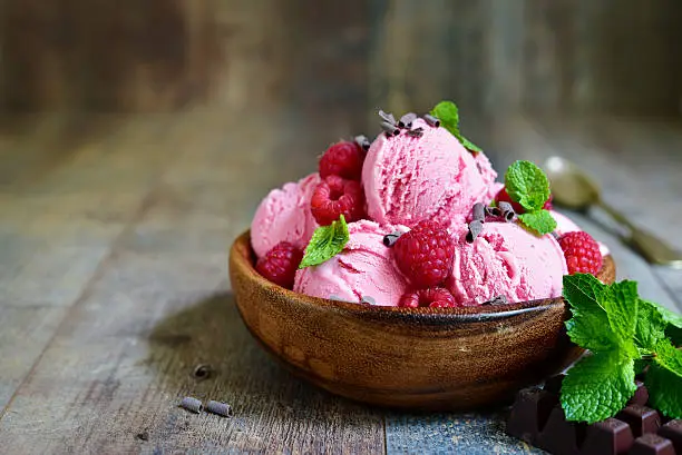 Photo of Homemade raspberry ice cream.