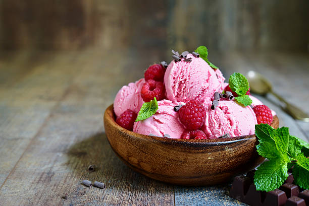 homemade raspberry ice cream. - fruit sauce imagens e fotografias de stock