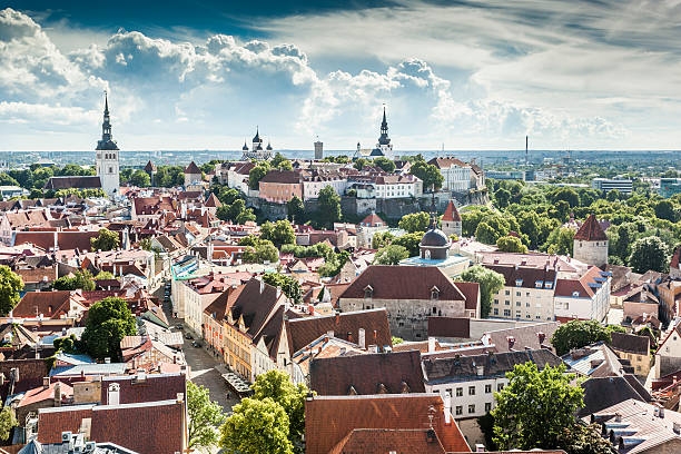 Aerial View of Tallinn Old Town, capital of Estonia. Europe.