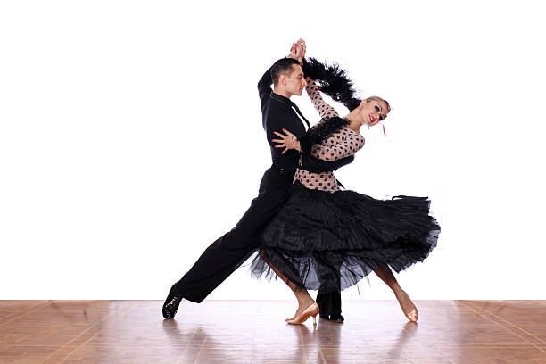 istock Latino dancers in ballroom against white background 545808162